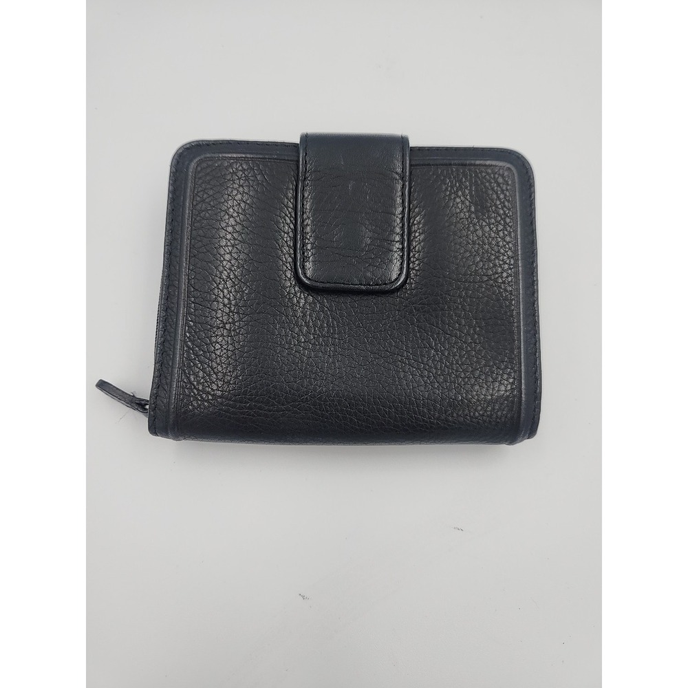 Ladies Genuine‎ Leather Black Wallet Multi Pocket Zipper Snap Closure